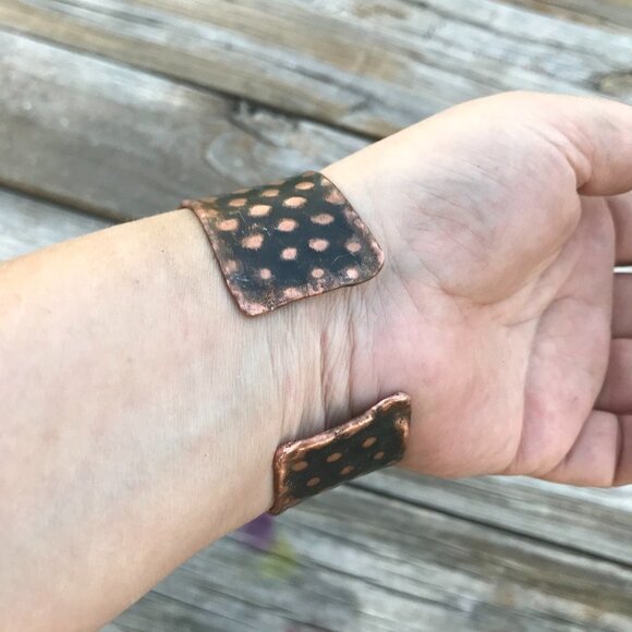 Snakeskin Solid Copper Cuff Bracelet Wide Rustic Handmade Men Man Unisex - Picture 3 of 5